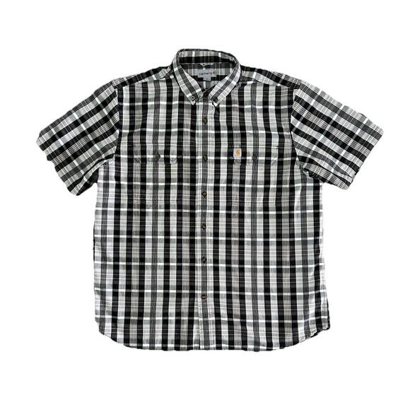 Carhartt Shirt Mens Size XL Short Sleeves Relaxed Fit White Black Plaid Cotton - Picture 1 of 6